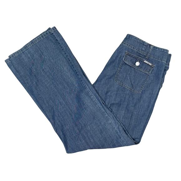 Michael Kors Womens Wide Leg Blue Denim Jeans Size 10 Pants - Picture 1 of 14